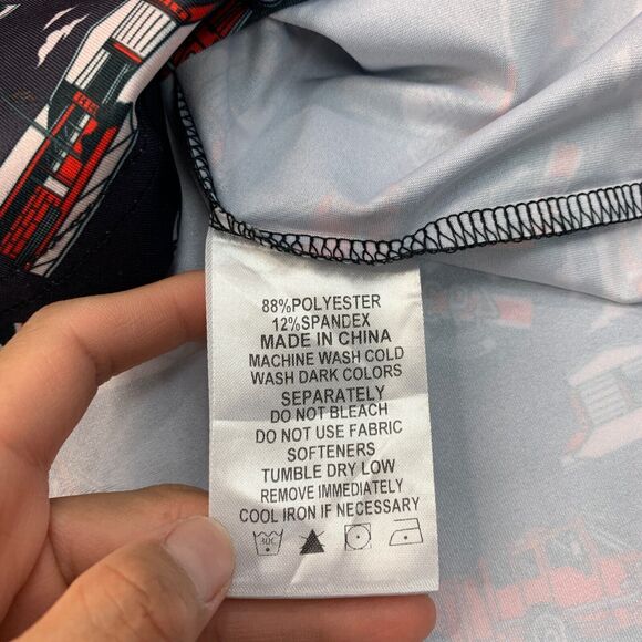 Saint Canary Polo Shirt Mens L Large Black Stretch Allover Fire Truck Axe Golf - Picture 6 of 10